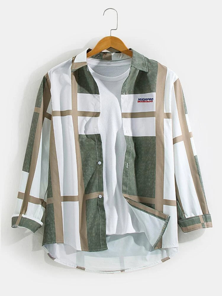 Velvet Letter Print Lapel Loose Long Sleeve Shirts Pack