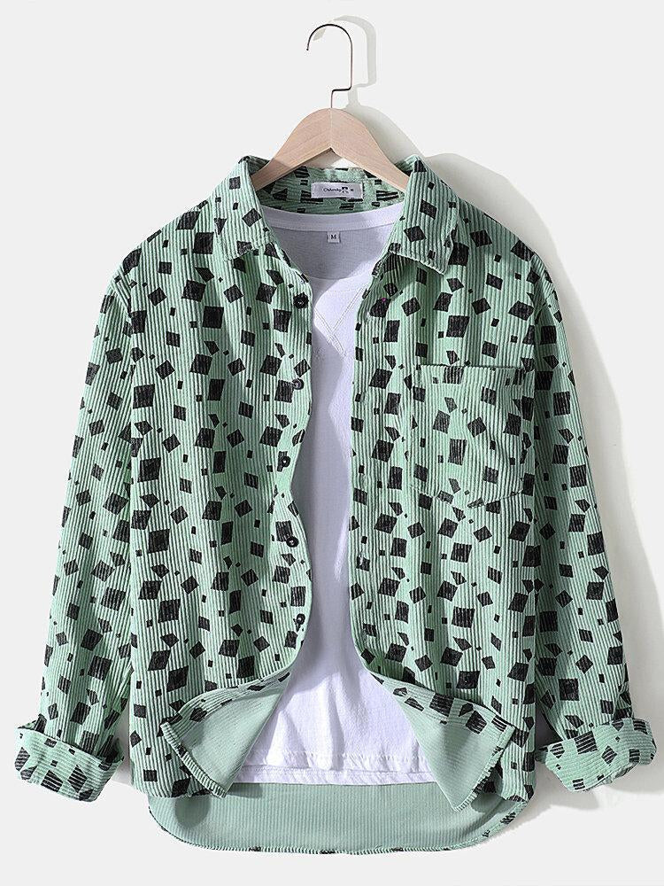 Mens Cotton Vintage Ethnic Print Lapel Casual Shirts Pack