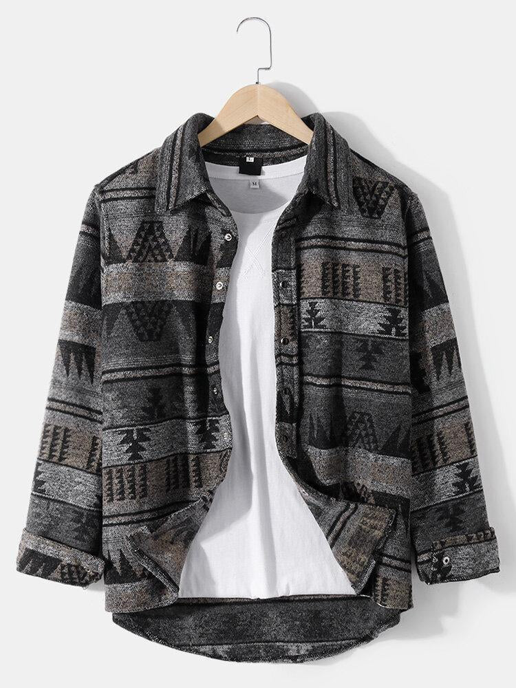 Mens Cotton Vintage Ethnic Print Lapel Casual Shirts Pack