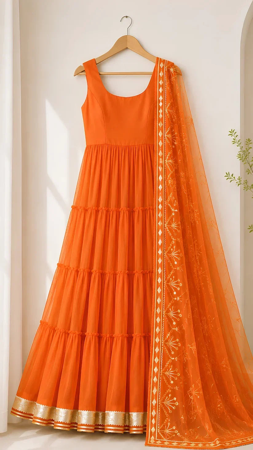Women’s Elegant Long Kurta & Embroidered Dupatta Set