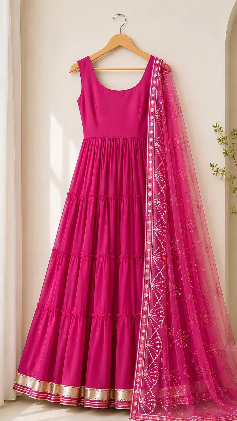 Women’s Elegant Long Kurta & Embroidered Dupatta Set