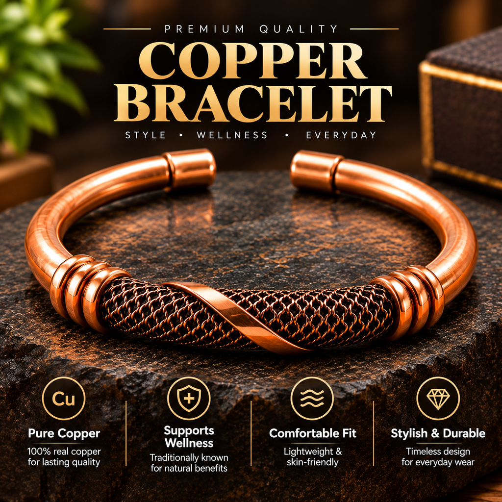 Handcrafted Copper Cuff with Woven Design Protection Bracelet Buy 1 Get 1 Free