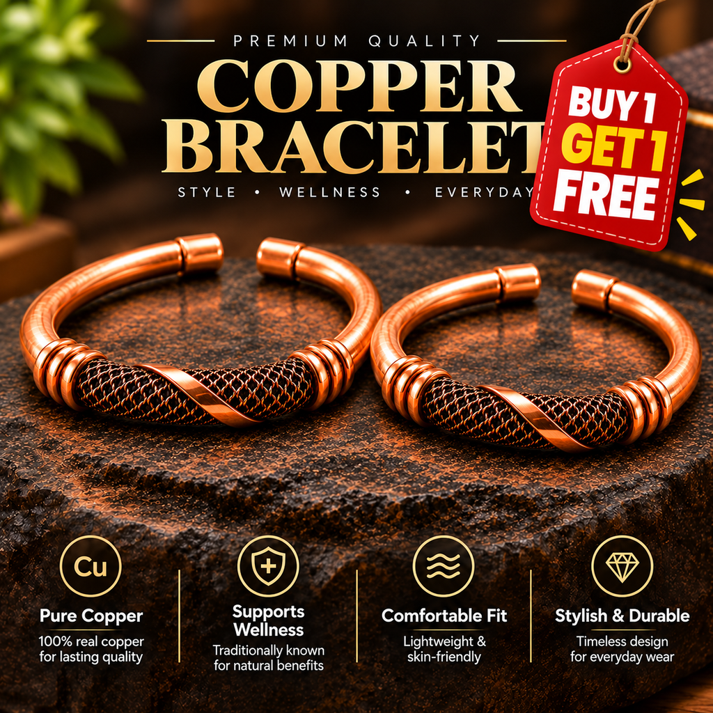 Handcrafted Copper Cuff with Woven Design Protection Bracelet Buy 1 Get 1 Free