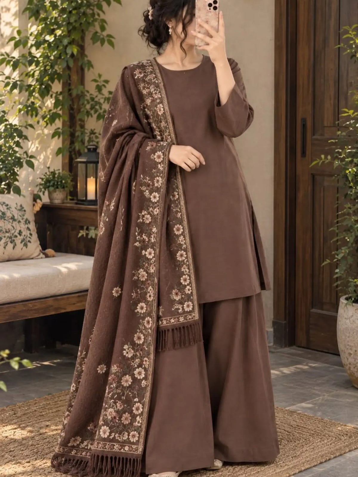 Women’s Elegant Long Kurta & Embroidered Dupatta Set