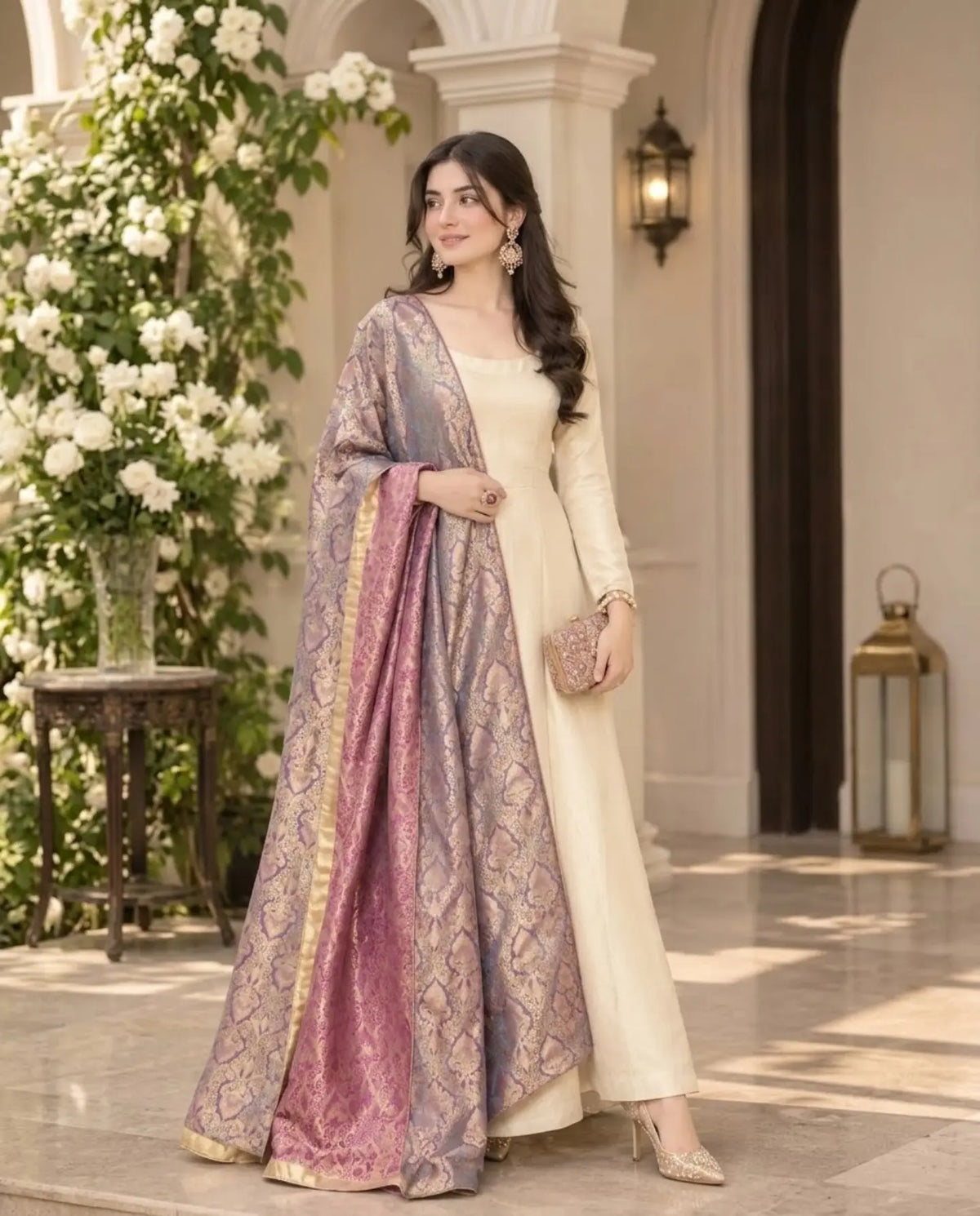 Women’s Elegant Long Kurta & Embroidered Dupatta Set