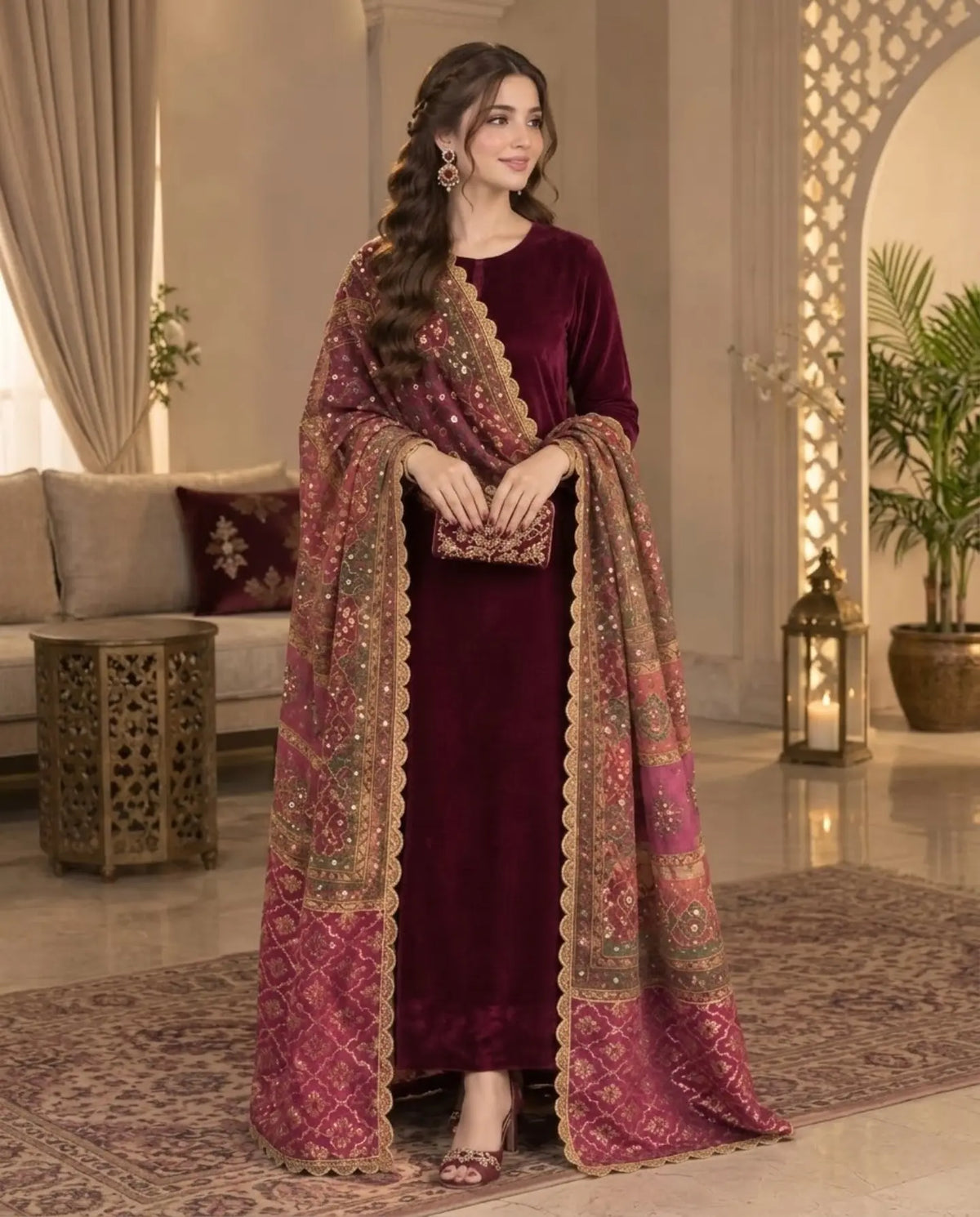 Women’s Elegant Long Kurta & Embroidered Dupatta Set