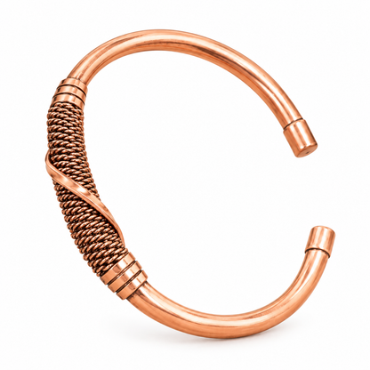 Handcrafted Copper Cuff with Woven Design Protection Bracelet