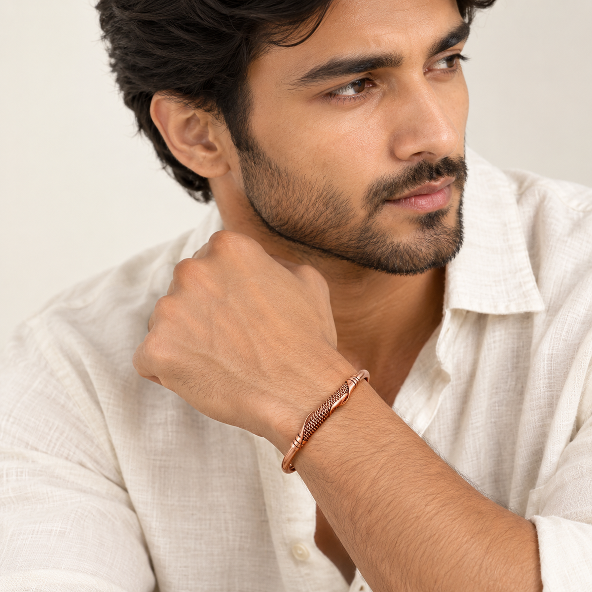 Handcrafted Copper Cuff with Woven Design Protection Bracelet