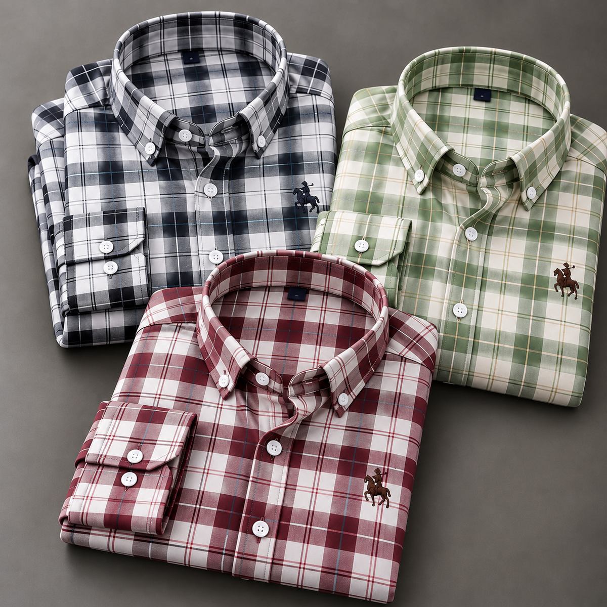 Pack of 3 Men's Multi-Check Shirts – Black, White & Green