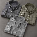 Pack of 3 Men's Geometric Print Shirts – Black, Green & White