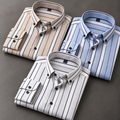 Pack of 3 Men's Vertical Striped Shirts – Beige, Blue & White