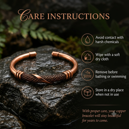 Handcrafted Copper Cuff with Woven Design Protection Bracelet