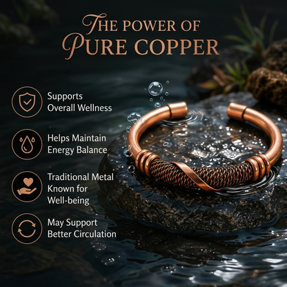 Handcrafted Copper Cuff with Woven Design Protection Bracelet