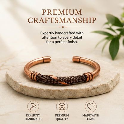 Handcrafted Copper Cuff with Woven Design Protection Bracelet