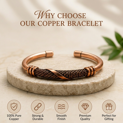 Handcrafted Copper Cuff with Woven Design Protection Bracelet