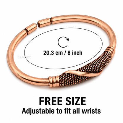 Handcrafted Copper Cuff with Woven Design Protection Bracelet