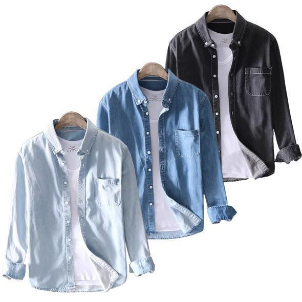 Combo Of Solid Long Sleeve Tops Man High Quality Blue Shirt