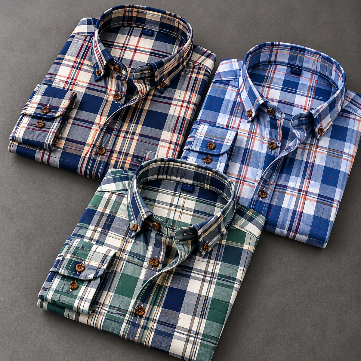Men's Checked Shirt Combo – Pack of 3 | Navy, Blue & Green | Classic Full-Sleeve Casual Shirts